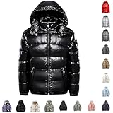 Angxiwan Quilted Jacket Womens Y2K Winter Jackets for Women UK Waterproof Shiny Full Zip Quilted Jacket Warm Long Sleeve Hooded Padded Puffer Jackets Windproof Coat for Women UK