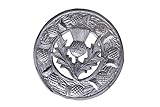 Aokitec KILT FLY PLAID BROOCH LARGE THISTLE CREST AND SCROLLING THISTLE BORDER