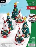 Bucilla Felt Ornaments Applique Kit Set of 6-Santa's Tree Treasures