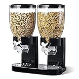 Double Cereal Dispenser Classic Dry Food Double Canister, Dry Food Dispenser Control Storage Container, Great for Cornflakes, Candy, Nuts, Beans, Granola - Kitchen Storage Dispenser, Black