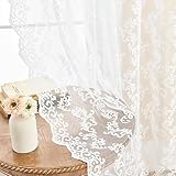 FOLKSIDE White Lace Curtains 84 Inches Long 2 Panels Western Paisley Floral Curtains for Living Room Bedroom Victorian Shabby Chic Curtains Rod Pocket Light Filtering Window Drapes Decor, 52x84