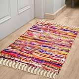 RAJRANG Handwoven Chindi Rag Rug – Colorful Recycled Cotton Area Rug for Living Room, Bedroom, Kitchen, Boho Home Décor, 50x80 cm