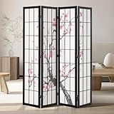 VEVOR Room Divider, 4 Panel Japanese Room Divider Screen, Wood Folding Privacy Screen Indoor, Japanese Partition Portable Decoration Dividers, for Room Separation Home Office Restaurant & Bedroom