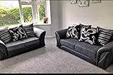 Amazing Sofas 3+2 SHANNON FARROW LARGE SOFA CHENILLE FABRIC GREY BLACK/BROWN BEIGE (GREY BLACK). Fire resistant as per British Standards, foam filled seats for comfort.