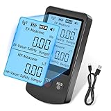 Digital EMF Meter, 3 in 1 EF/MF/Temperature Radiation Detector Meter with USB Rechargeable - Ghost Hunting Magnetic Field Detection for Home, Office, Bedroom, Hotel, Family, Friends