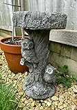 Barn Owl Bird Bath Stone Statue | Outdoor Vintage Feeder Animal Garden Ornament