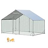 Maxmass Metal Chicken Coop, Large Walk In Hen House with Waterproof & Sun-protective Cover, Galvanized Poultry Run Cage for Hens Ducks Rabbits Dogs (Spire-Shaped, 300 x 200 x 195cm)