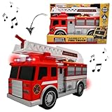 Mighty Wheels Steel Fire Truck Toy 10" - Large Free-wheeling Toy Truck with Sounds and Lights and Movable Ladder - Durable Steel and Plastic Fire Engine Toys for 3+ Year Old Boys and Girls