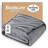 Bedsure Fleece Throw Blanket for Sofa - Soft Cosy Fluffy Blankets for Bed, Warm Single Throws for Audlts, Silver Grey, 130x150 cm
