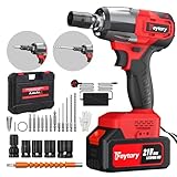 Cordless Impact Wrench,1/2" Brushless Power Impact Gun,2500RPM Electric Wrench, Max Torque 550N.m with 4 Sockets, 12PCS Screwdriver Bits, 4.0Ah Battery & Carry Box for Car Home