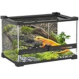 PawHut Reptile Glass Terrarium, Reptile Vivarium with Stone Background, Front Ventilation, Escape-Proof Knob Lock, Glass Enclosure for Lizards, Horned Frogs, Snakes, 30 x 20 x 20 cm, Black