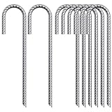 Tent Pegs Metal Heavy Duty: 8 Pack 12-Inch Steel Ground Pegs - Strong Galvanised J-Shape Rebar Stakes for Outdoor Camping/Garden/Swing/Gazebo/Football Goal-Net