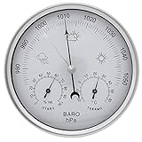 JAOK Analog Barometer with Thermometer Hygrometer, 3 in 1 Weather Station for Indoor and Outdoor,Sainless Steel Frame(Silver)