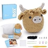CROCHET BOX Complete Crochet Kit for Beginners - Highland Cow Crochet Kit, Include Video Tutorial, Instruction, Soft Yarn, Birthday Gift for Adults.