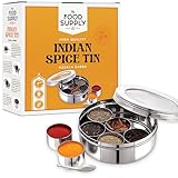 PNS Spice Box/Masala Dabba with 7 Compartments made out of Highest food grade stainless with FREE Serving spoon (Transparent Lid, 18cm)