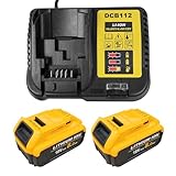 2 Pack 8.0AH Replacement for Dewalt battery 18V,with charger & LED Indicator,Replacement for DCB184 DCB182 DCB180 DCB200 DCB184 battery for power tools