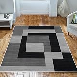 Imperial Rooms Area Rugs for Bedroom - Large Rugs Living Room 120 x 170 Cm Modern Floor Carpet - Geometric Style Non Shedding Super Soft Milo Black and Grey Rug Easy Care