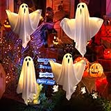 Halloween Ghost Decorations, CNMTCCO 4 Pack Hanging Ghost Decorations with LED Lights, Hanging Decorations for Party Patio Door Window Tree Porch Home Lawn Wall (White)