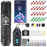 POSEIDON Wireless Tattoo Pen Kit - Professional Cordless Tattoo Gun with 1500mAh Battery & 20 Cartridge Needles | Complete Tattoo Machine Kit for Beginners