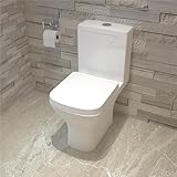 Bathroom Square Close Coupled Toilet Ceramic White Cloakroom Soft Close Seat WC Modern