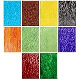 Belle Vous Mosaic Glass Sheets (10 Pack) - 10 x 15cm / 4 x 6 inches Mixed Colours - Textured Stained Cathedral Glass - Transparent Tiles Ideal for DIY Mosaic Arts/Crafts and Home Decoration