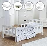 Kinder Valley Complete 7 Piece Kids White Toddler Bed Bundle with Kinder Flow Mattress and Safari Friends Reversible Bedding Set | Junior and Children's Bed