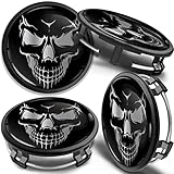 SkinoEu Set of 4 x 75mm Wheel Center Caps Compatible with Mercedes Benz B66470207 / B66470200 Skull Black Silver CM 48