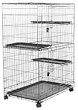 Amazon Basics 3-Tier Large Cat Playpen, Durable and Pliable cat Cage Box Crate Kennel, Black, 91 cm L x 56 cm W x 130 cm H