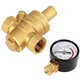 VIFER Pressure Regulator, DN15 Brass Pressure Reducer Adjustable Water Pressure Regulator with Gauge
