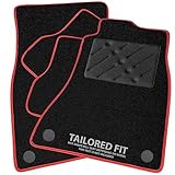 Car Mats FOR Daihatsu Sirion 2005-2015 Black Carpet - Red Ribbed Trim - Black Rectangle Heel Pad [SAPP-153]