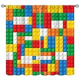 SHElifestyle Kids Building Blocks Toy Curtains, Abstract Contour Colorful Plastic Brick Window Treatment Geometric Print Pattern Window Drapes for Boy Girl Bedroom Playroom W42xL63in(Decor)