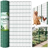 Amagabeli 1M x 25M Heavy Duty Rust-Proof Green PVC Coated Galvanized Wire Mesh Fence–(100x75mm Mesh, 2.2mm Wire, RAL6005)​ Garden Fencing, Chicken Coop Barrier, Poultry Netting, Plant Support