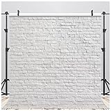 LYWYGG 8x8FT White Brick Wall Backdrops Vinyl Backdrop Photography Brick Wall Home Photography Decoration Office Decoration Background Brick Backdrop Photo Studio Wood Plank Backdrops CP-313-0808