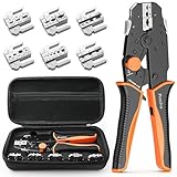 Preciva Crimping Tool Set,Ratchet Cable Plier Toolkit, Electrical Terminal Wire Crimper with 6 Heads for Quick Change, Heat Shrink/Insulated/Bare/Ferrules/Spade Crimp/Solar Energy Terminals