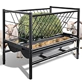 BREUAILY 2 in 1 Large Goat & Horse Hay Manger - Heavy Duty Metal, Double Sided, No Waste, with Hay & Grain Feeder for Farm & Sheep Sheds
