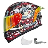 ILM Full Face Motorcycle Helmet Man Woman-Motorcycle Helmet with 2 Visors Pinlock-Compatible Clear and Tinted-Street Bike Motocross Casco ECE Model Z501,Armor Red,XXL