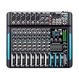 Audio Mixer, 10-Channel Professional Stereo Mixer, 99 DSP Reverb, 7-Band Equalizer, USB, 48V Phantom Power, One-Click Mute for DJ, Recording, Stage (10 Channel)