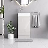BELOFAY Denvor White 400mm Floor Standing Bathroom Vanity Unit With Basin - Laquered Cloakroom Vanity Unit with 1 Tap Hole Ceramic Basin and Soft Close Hinges with WASTE INCLUDED