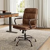 EUREKA ERGONOMIC Mid Century Vintage Office Desk Chair for Home, PU-Leather Swivel Computer Chair with Arms and Wheels for Office/Bedroom/Work/Study (Retro Brown)