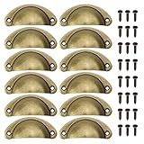 Juibao 12 x Vintage Shell Cup Pull Handles, Retro Metal Half Moon Closet Knob for Kitchen Cupboard Cabinet Furniture Door Drawer Knobs, Gold Vintage Bronze