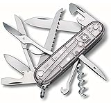 Victorinox Huntsman Swiss Army Knife, Medium, Multi Tool, Camping Knife, 15 Functions, Large Blade, Bottle Opener, Silver Transparent