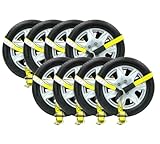 Mytee Products (8 Pack) 2" x10' Lasso Ratchet Strap with J Finger Hook Wheel Net Auto Tow Towing Car Hauler Down