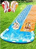 JOYIN 685cm Slip Slide and 2 Bodyboards, Lawn Water Slides Slip N Waterslides Summer Water Toy with Build in Sprinkler for Backyard Outdoor Water Fun for Kids Adults