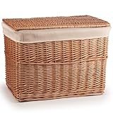 woodluv Storage Basket Trunk Chest, Woven Storage Basket with Lid, Storage organiser, Basket Storage Bedding, Blanket & Toy Box, Large