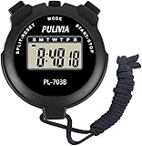 PULIVIA Sports Stopwatch Timer Lap Split Digital Stopwatch with Clock Calendar Alarm, Large Display Shockproof Stop watch for Sports Coaches Swimming Running, Black