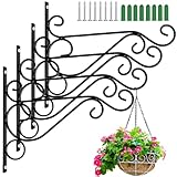 LATERN 4Pcs Hanging Basket Brackets, 25CM x 20CM Metal Wall Mount Planter Hanger Outdoor Hanging Basket Hook with Screw for Bird Feeder, Lantern, Wind Chime, Planter, Flower Pot