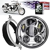 SLK-Lights VTX 5.75 inch Chrome Round LED Projector Daymaker Headlight with Bracket and Hardware - Easy to Install, Plug and Play Motorcycle Headlight for Honda VTX 1300, 1800
