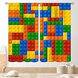 TKUYO Building Blocks Toy Curtains for Boys Room, Abstract Colorful Plastic Building Brick Blocks Toy Geometric Printed Pattern Window Treatment Drapes for Kids Baby Bedroom Living Room, 42"x45" Inch