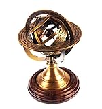 5" Nautical Brass Armillary Sphere World Globe Rosewood Base Table Decor Gift