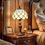 Plynvexa Tiffany Lamp,8" Yellow Beads Stained Glass Table Lamp,Tiffany Style Vintage Lamp for Bedroom,Living Room,Office Luxury Hotel-Inspired Nightstand Lighting